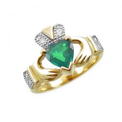 Claddagh Engagement Ring with Emerald and Diamond