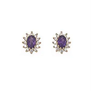 Created Amethyst CZ Cluster Earrings Gold