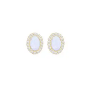 9ct Yellow Gold Synthetic Oval Opal and CZ Stud Earring