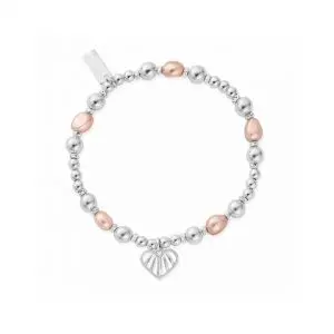 ChloBo Silver Loving Heart Pink Pearl Bracelet