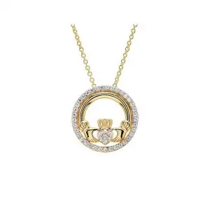 14k Gold Vermeil Claddagh White Sapphire Necklace