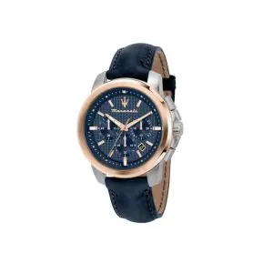 Maserati Successo Ext 44mm Chronograph Navy Leather Watch