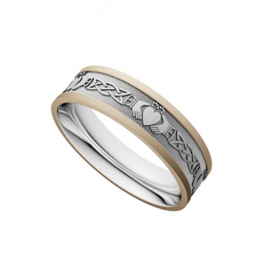 Silver & 10k Gold Claddagh & Lovers Knot 6.5mm Band