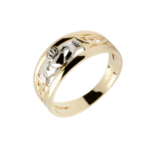 10K Gold Ladies Claddagh Ring with Trinity Knot Band