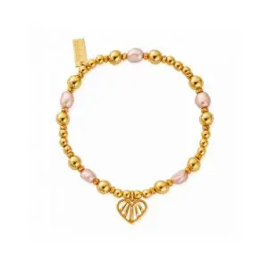 ChloBo Gold Loving Heart Pink Pearl Bracelet