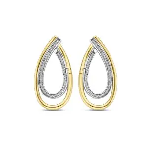 Ti Sento Gilded Cubic Zirconia Open Long Curved Hoop Earrings
