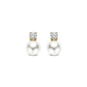 Ti Sento Gilded Silver Cubic Zirconia And Pearl Earrrings