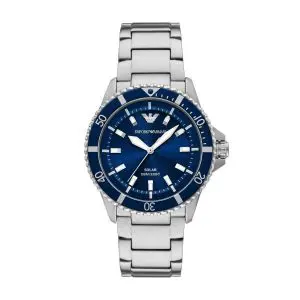 Armani World Explorer Solar Blue Dial Stainless Steel Gents Watch