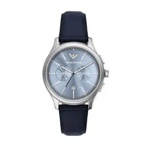 Armani Dario Chrono Blue Dial Pro Planet Leather Strap Gents Watch