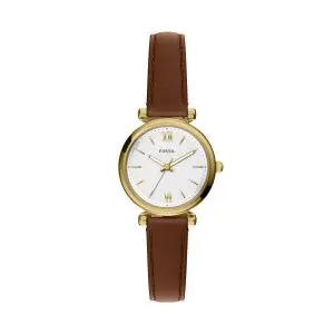 Fossil Carlie Gold Plated Case Brown Leather Strap Ladies Watch