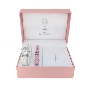 Girls Communion Stone Set Watch with Interchangeable Strap and CZ Cross
