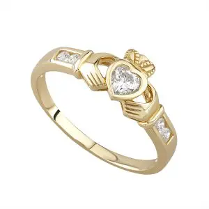 9K Ladies Claddagh Ring Cubic Zirconia