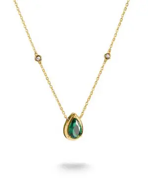 Thomas Sabo Gold Plated Necklace With Green Teardrop Stone