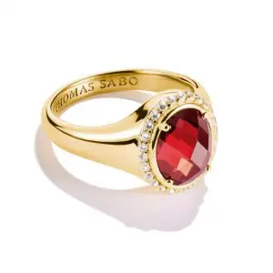 Thomas Sabo 18k Gold Plated Ring With Red Zirconia Stone