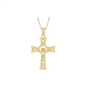 Gold Plated Celtic Claddagh CZ Cross Pendant