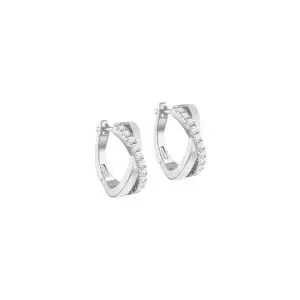 Sterling Silver CZ Crossover Creole Earrings