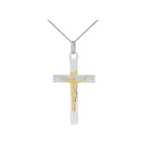 Sterling Silver Two Tone Diamond Cut Crucifix Pendant