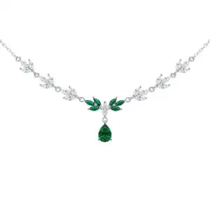 White Marquise CZ and Marquise Green Glass Necklace