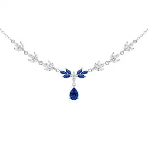 White Marquise CZ and Marquise Blue Glass Necklace