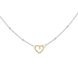 Two Tone Heart Trace & Ball Necklace