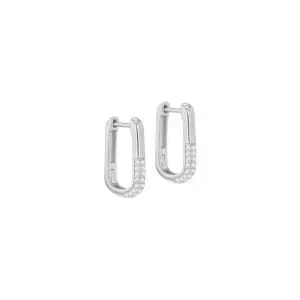 Sterling Silver CZ Creole Rectangular Hoops