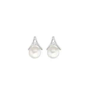 Sterling Silver CZ & Fresh Water Pearl Stud Earrings