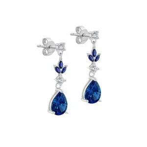 White Round CZ & Blue Marquise Teardrop Earring