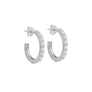 Silver White Crystal Hoop Earrings