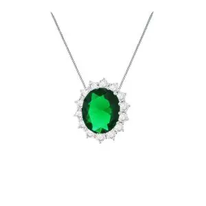 Sterling Silver CZ Green Stone Oval Pendant