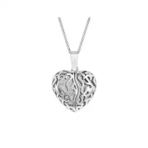 Sterling Silver Filigree Heart Open Wing Pendant