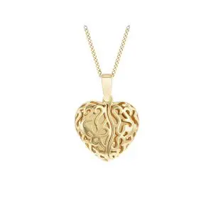 Gold Plated Filigree Heart Open Wing Pendant