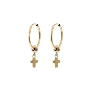 9k Gold Hoop Earrings with Cross