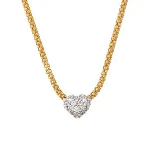 Bronzallure Golden Popcorn Chain CZ Heart Necklace