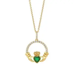 Newbridge Gold Plated Emerald Green Claddagh Pendant