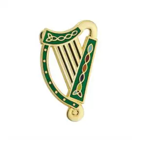 Gold Plated Tara Harp Brooch - Green