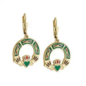 Gold Plated Tara Claddagh Earrings - Green