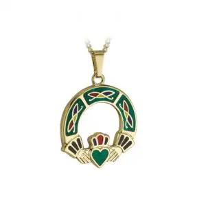 Gold Plated Tara Claddagh Pendant - Green