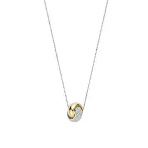 Ti Sento Two Toned Gilded Pave Double Ring Pendant