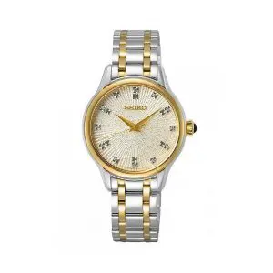 SEIKO QUARTZ LADIES TWO TONE CREAM DIAL BRACELET WATCH