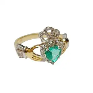 14K Gold Emerald and Diamond Cluster Claddagh