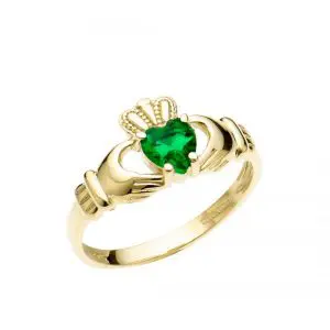 Gold Claddagh Pavé Birthstone Rings