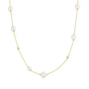 Ania Haie Gold Asymmetric Shell Pearl Station Necklace