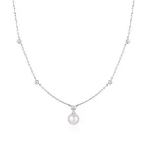 Ania Haie Silver Bezel-Set Station with Shell Pearl Necklace