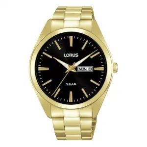 Lorus Gents Gold Plated Black Dial Watch