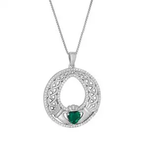 Sterling Silver Cubic Zirconia Celtic Claddagh Round Pendant