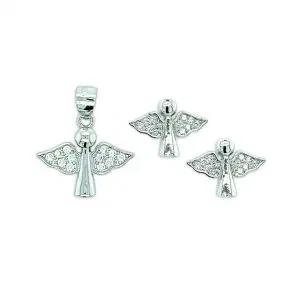 First Communion Set Cubic Zirconia Angel Earrings And Charm Pendant