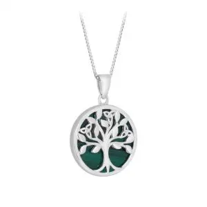 Solvar Silver Malachite Tree Of Life Necklace
