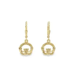 9k Celtic Weave Claddagh Drop Earrings