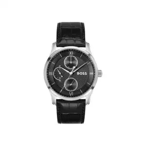 BOSS Principle Master Black Textured-Dial Croc Leather Watch
