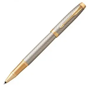 Parker IM Premium Warm Grey Gold Trim Rollerball Fine Point Black Pen